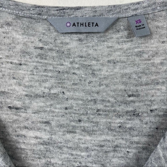 NEW ATHLETA GRAY SPLIT NECK 3/4 SLEEVE ZEPHYR 100% LINEN TOP TEE SHIRT XS - Picture 5 of 11